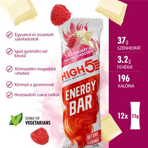 high5 energy bar málna/fehér csoki